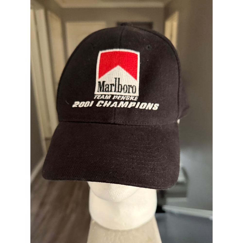 Vintage Marlboro Team Penske 2001 Champions Racing Hat Black Adjustable Cap